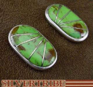 Lovely Gaspeite Inlay Sterling Silver Earrings Jewelry  