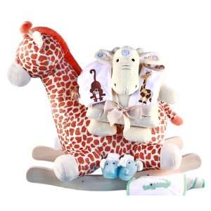  Giraffe & Safari Friends Rocking Horse New Baby Gift Set 