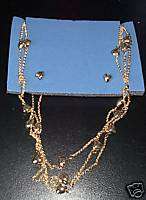 2005 Avon Three Strand Heart Necklace Giftset goldtone  