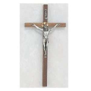  Walnut Crucifix with Gold Halo 10 inch