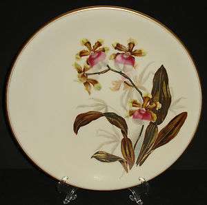   19th C ROYAL WORCESTER PORCELAIN PLATE HAND PAINTED GILT ORCHIDS 1886