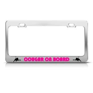  Cougar On Board Pink Metal license plate frame Tag Holder 