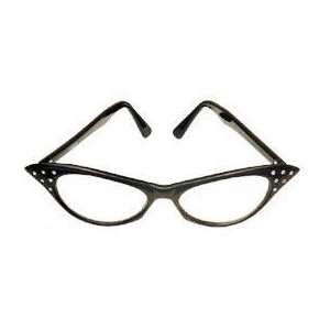   Black with Clear Lens 50s Rhinestone Costume Glasses Toys & Games