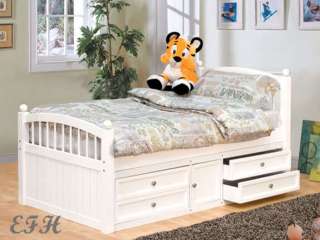 EMILY WHITE FINISH WOOD TWIN BED W/ UNDER BED DRAWERS  