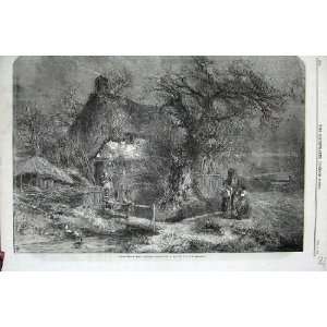  1859 Christmas Cottage Family House Birkett Foster Art 