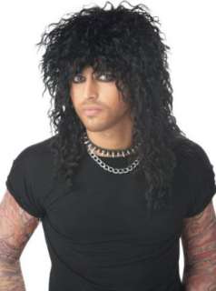  Mens 80s Black Rock Star Costume Wig Clothing