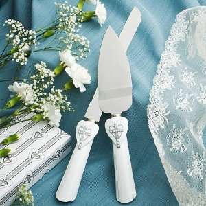 Wedding Favors Cross and heart design cake knife server set from the 