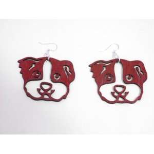 Cherry Red Guinea Pig Face Wooden Earrings GTJ Jewelry