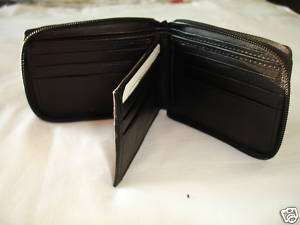Black Leather Zip Around Wallet Holds 12 Cards Bi Fold  