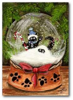   Boo Cosmo Black Cats Christmas Snow Globe FuN ACEO LE Print  