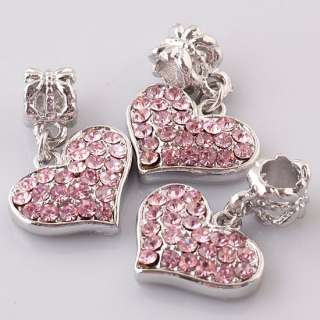 10/20PCS Czech Crystal Heart Dangle European Charm Pendant Beads Fit 