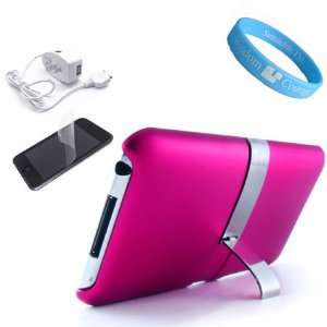  iPod Touch 2G 3G Magenta Back Cover with Kickstand + Wall Charger 
