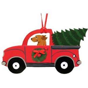 Vizsla in Truck with Tree Christmas Ornament 