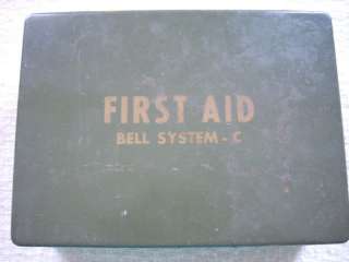 Vintage Bell System Olive Drab Metal First Aid Kit  