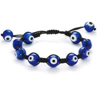   Nazar Judaica Charm Beaded Braided Rope Macrame Bracelet   Blue  