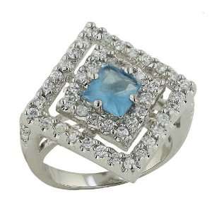 Sterling Sivler 6X6mm Prince Cut Aquamarine Ring in 2 Layers of Clear 