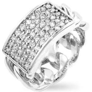 White Gold Rhodium Bonded Ring with Layers of Round Cut Clear CZ in a 