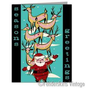 Vintage Repro 1950s Santas Reindeer Christmas Cards  