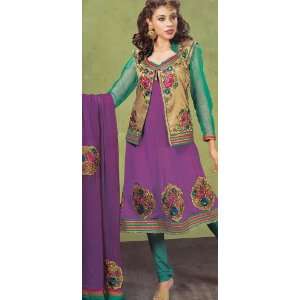   Choodidaar Suit with Khaki Bolero Jacket   Georgette 