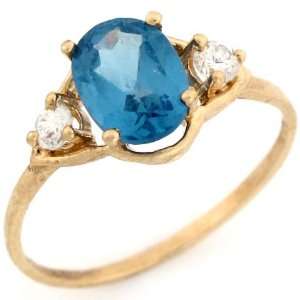   Gold Oval Synthetic Blue Zircon December Birthstone CZ Ring Jewelry