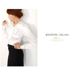   Romantic Satin Blouse, Ribbon, Shirt, Korea, Woman, Ladies / WITHSTORY