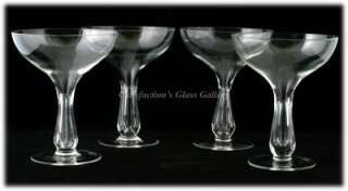 Set 4 Elegant Crystal Hollow Stem Champagne Saucers Vintage 1940s 