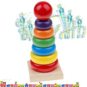  Wooden Children Educational Stacking Toy Rainbow Tower 