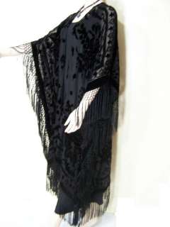   Fringe Jacket Kimono Opera Coat Black Burnout Velvet Maya NEW  