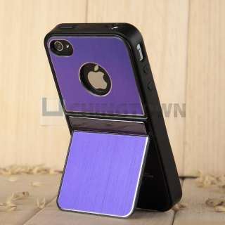 Pen+Black Aluminum TPU Stand Hard Case Cover With Chrome For iPhone 4 