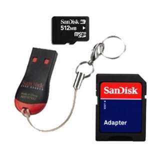   Card Reader with Sandisk 512MB microSD MEMORY CARD and SD Adapter