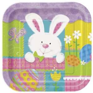  Patchwork Bunny Square Dessert Party Plate 7in(8ct 