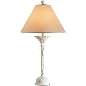   6228 Antique Gesso Malabar Table Lamp with Off White Linen Shades
