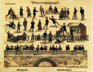 Wintervergnügungen Bastelbogen Aufstellbild Reprint von 1861 aus 