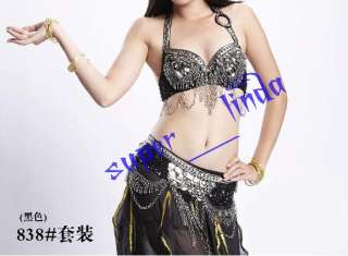 High Quality belly dance costume 2 pics black bra&belt  