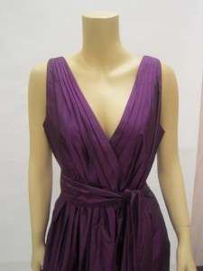 NWT Badgley Mischka Sz 12 Silk Iridescent Purple Dress W/ Sash Tie 