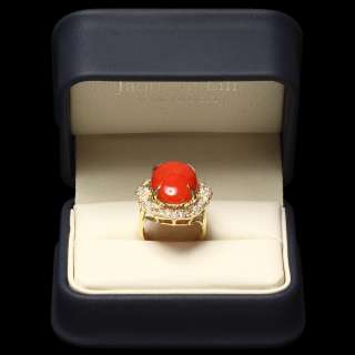14650 CERTIFIED 14K YELLOW GOLD 12.00CT CORAL 1.20CT DIAMOND RING 