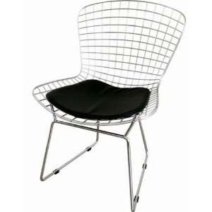 ChromeSteel/blackpad Bertoia Wire Side Chair with Leatherette Seat Pad 