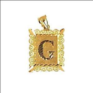  14k Yellow Gold, Initial Letter G Pendant Charm 16mm Wide 
