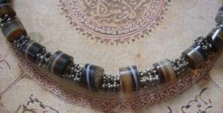 Antique Yemenite Silver banded Agate Necklace Choker  