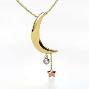  Moon and Star Pendant, 14K Yellow Gold Necklace with Diamond Jewelry