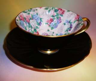 Hydrangea Chintz & Black Oleander Shelley Tea Cup and Saucer Set 
