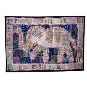 Decorative Elephant Design Wall Hanging with Sequins Zari Embroidery 