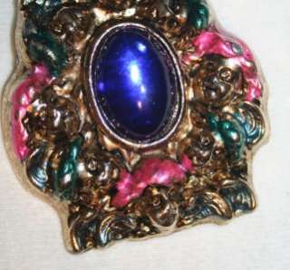 Lovely Art Nouveau Inspired Blue Oval Cherub Brooch Pin  