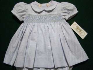 CARRIAGE BOUTIQUES SMOCKED BLUE STRIPED DRESS W/BLOOMERS~6M,9M~NWTS 