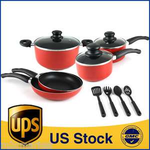 Aluminum Non Stick 12 Piece Cookware Set Saucepan Frypan Red/Blue US 
