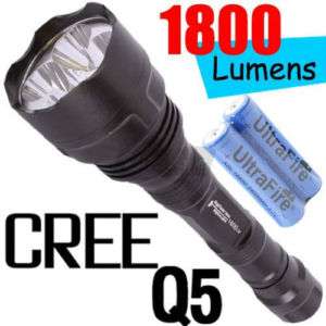 UltraFire 1800lm CREE Q5 LED 5 Mode Flashlight+2x 18650  