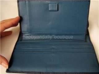 NWT COACH Kristin Leather Checkbook Wallet 45125 Marine Blue Navy 