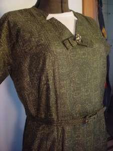    60s 2 Pc DRESS SUIT Jacket Olive Green 3/4 Sleeves Nelly Don Sz 12