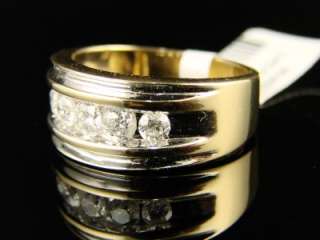 14K MENS CHANNEL ROUND DIAMOND WEDDING BAND RING 1.0 CT  