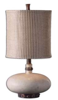 Stout Round White Base Tall Drum Shade Table Lamp  